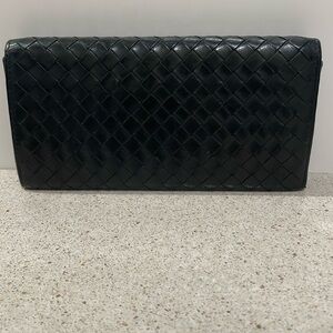 Bottega Veneta Intrecciato Black Long Flap Wallet
